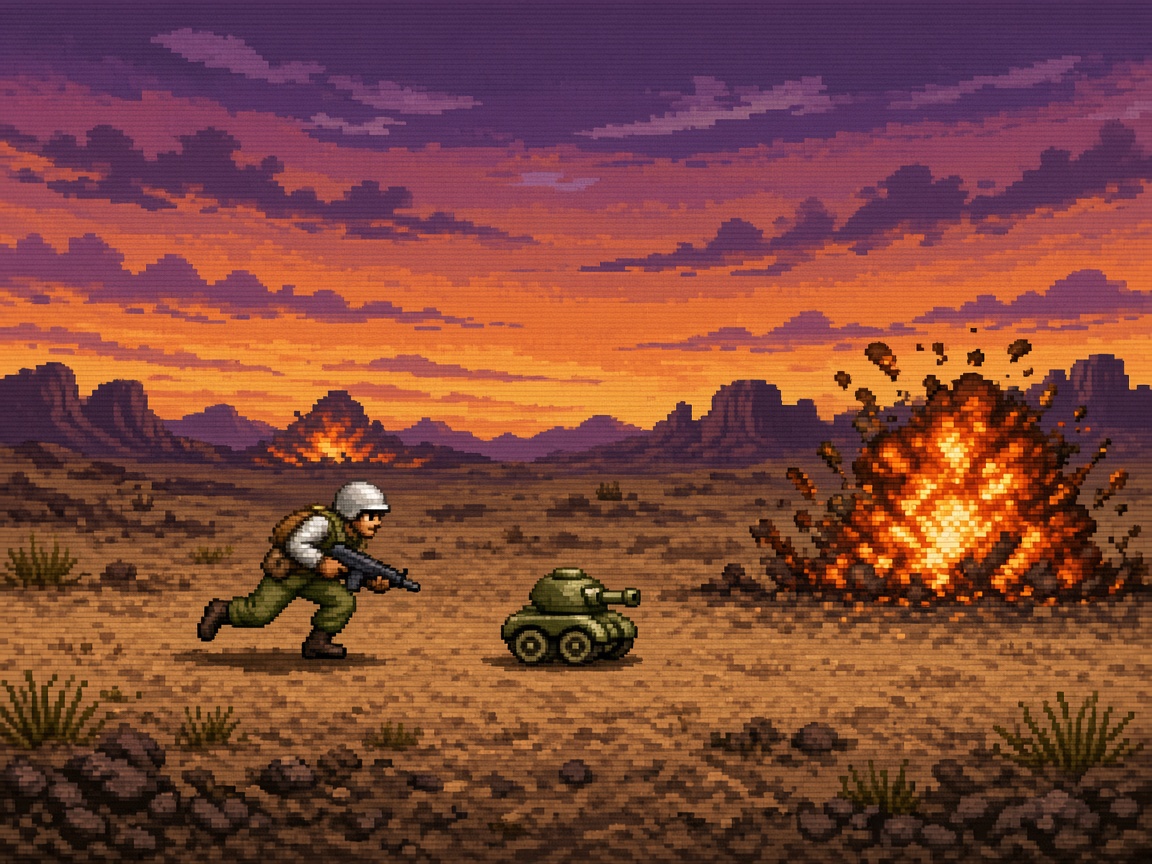 Original run-and-gun arcade screen